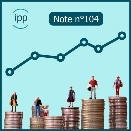 figures of men and women, on piles of coins of different heights, with a rising statistical curve in the background