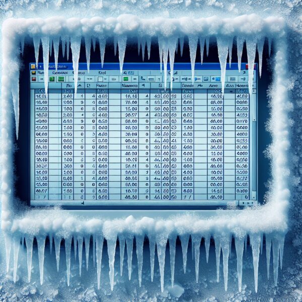 un ordinateur avec un tableur excel gelé par le froid